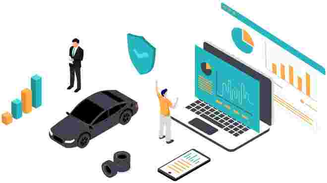 Header Graphic showing dashboards, vehicles, data and a laptop